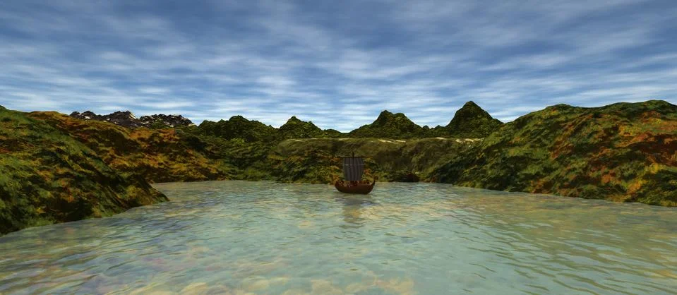 Transparent views of the river and cliffs from the boat Stock Illustration