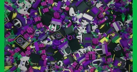 At transparent void 3D gaming audio icons drifting inward then dispersing Stock Footage 347300318