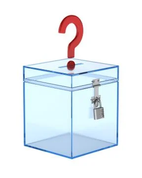 Transparent voting box and question on white background. Isolated 3D illustra Stock Illustration
