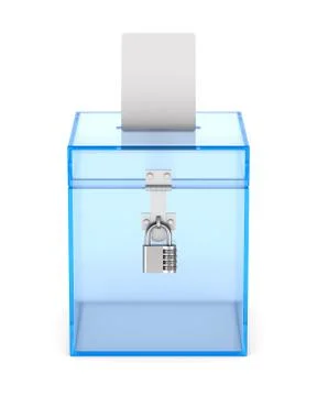 Transparent voting box on white background. Isolated 3D illustration 스톡 일러스트