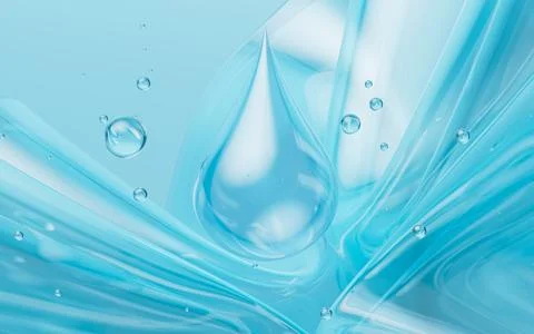 Transparent water drop with glass background, 3d rendering. Stock Illustration