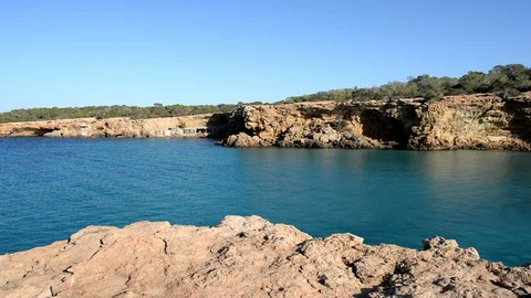 Transparent waters in the cala compte, Ibiza Stock Footage 87145802