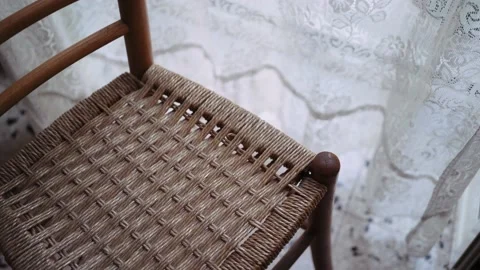 Transparent white curtain on the window gently moved by the wind. Summer vacatio Stock Footage 237251032