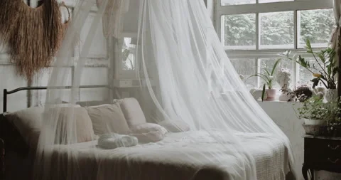 Transparent window curtain, gently moved by the wind Stock-Footage 157738066