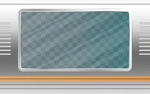 Transparent window outside the train. Railway transport. Vector illustration. Illustrazione stock