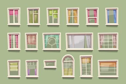 Transparent windows big set in cartoon style Ilustración de archivo