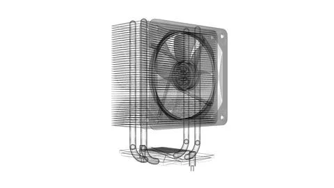 Transparent Wireframe Computer Cooling Fan in Technical Perspective 스톡 일러스트
