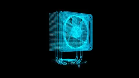 Transparent X-ray Illustration of a Cooling Fan on Black Background Illustrazione stock