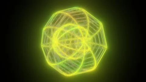 Transparent yellow geometric structure with a spiderweb-like grid glowing aga Foto stock