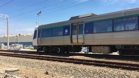 Transperth train passing by Fremantle Harbour Western Australia Stock Footage 162794547