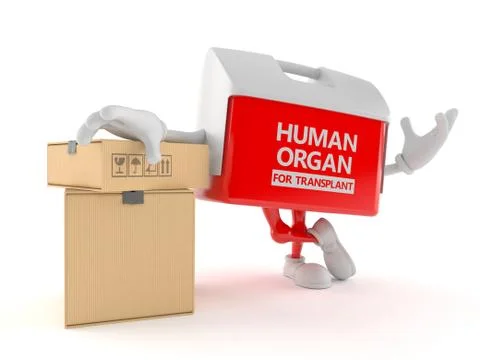 Transplant box character with stack of boxes Stock Illustration