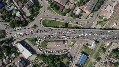 Transport Aerials - top down view of freeway busy city rush hour heavy traffic Stock Footage 163986864