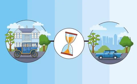Transport and vehicles evolution timeline Illustrazione stock