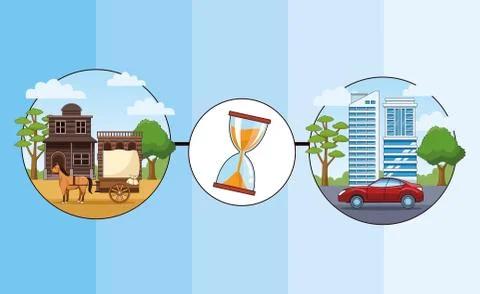 Transport and vehicles evolution timeline Illustrazione stock