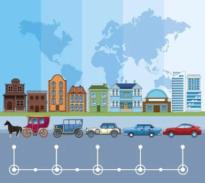 Transport and vehicles evolution timeline Illustrazione stock