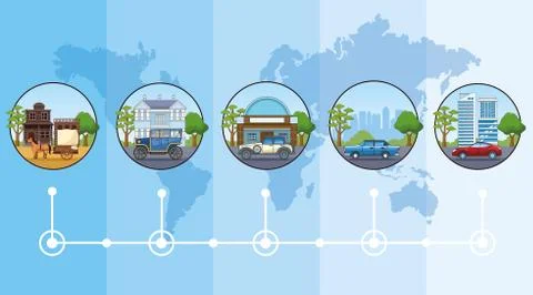 Transport and vehicles evolution timeline Illustrazione stock