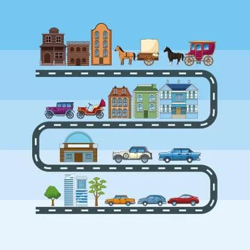 Transport and vehicles evolution timeline Illustrazione stock