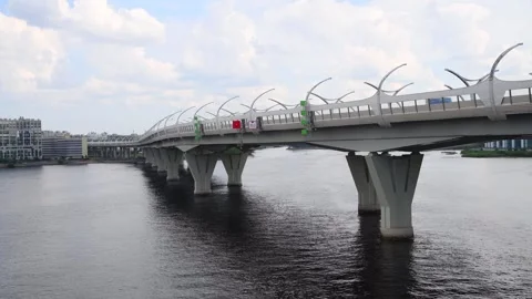 Transport bridge above river Stock Footage 247407128