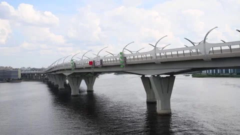 Transport bridge above river Stock Footage 247407336