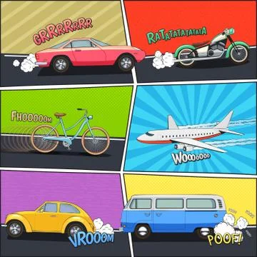 Transport Comic Frames Set 库存插图