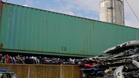 Transport container on a crane, Cargo Container, Commercial Dock, Junkyard Stock Footage 263964015