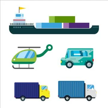 Transport delivery vector isolated white transportation car bus van fire truck Stock Illustration