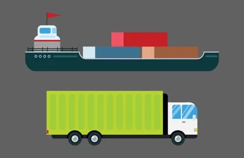 Transport delivery vector isolated white transportation car van fire truck Illustrazione stock