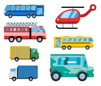 Transport delivery vector isolated white transportation car bus van fire truck Illustrazione stock