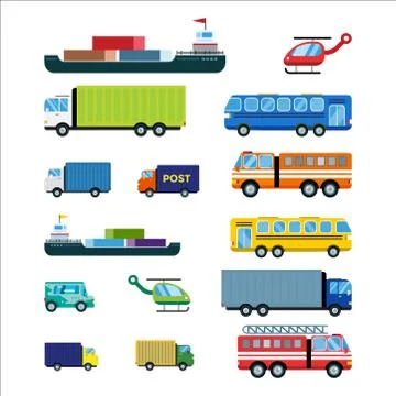 Transport delivery vector isolated white transportation car bus van fire truck Stock Illustration