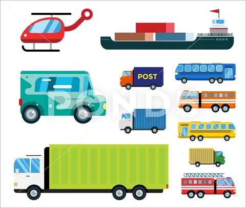 Transport delivery vector isolated white transportation car bus van fire truck Stock Illustrationen