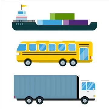 Transport delivery vector isolated white transportation car bus van fire truck Stock Illustration