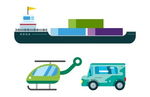 Transport delivery vector isolated white transportation car bus van fire truck Illustrazione stock