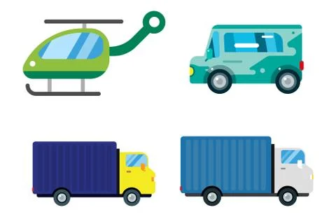 Transport delivery vector isolated white transportation car bus van fire truck Illustrazione stock