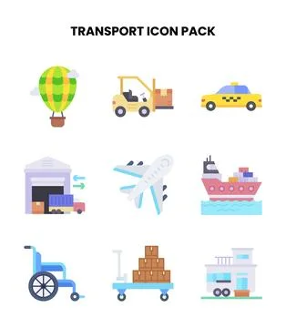 Transport Flat UI Icons Pack Stock Illustration