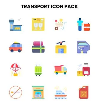 Transport Flat Vector Icons Pack Illustrazione stock
