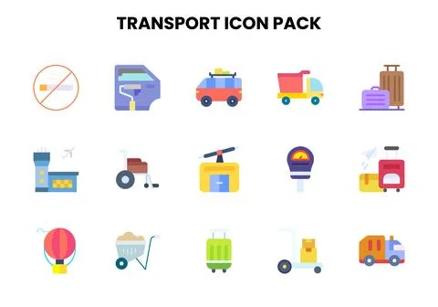 Transport Flat Vector Icons Pack Stock Illustration