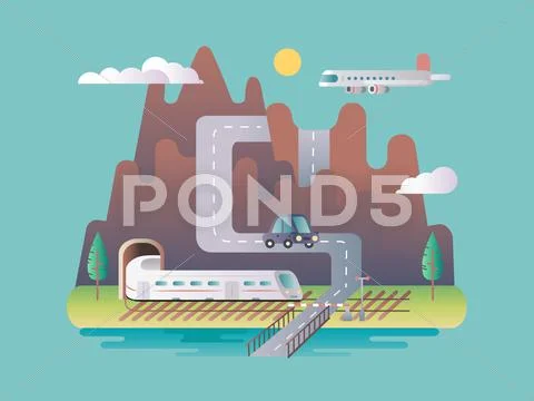 Transport infrastructure design flat Stock Illustration