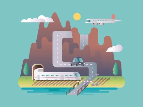 Transport infrastructure design flat Stock Illustration