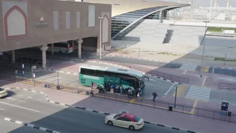 Transport interchange, covered passage to Ibn Batutta metro and airport bus, UAE Stock Footage 331728403