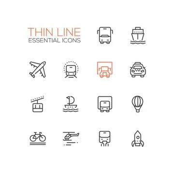Transport - modern vector single thin line icons set Stock Illustration
