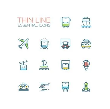 Transport - modern vector single thin line icons set Stock Illustration