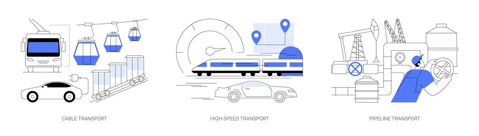 Transport modes abstract concept vector illustrations. Illustrazione stock