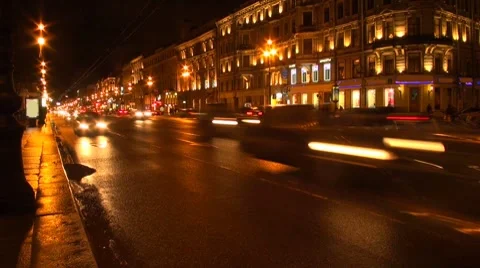 Transport in a night city Stock Footage