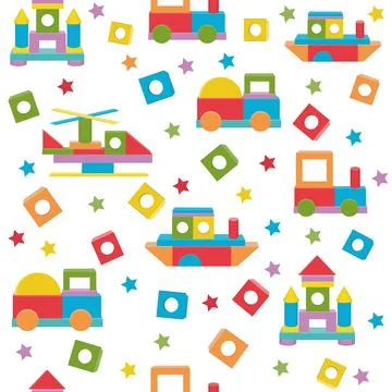 Transport pattern made of colored wooden cubes, vector isolated illustration in Stock Illustration