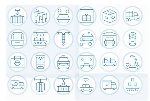 Transport Premium Vector Bundle with 24 64x64 Pixel Optimized Thin Line Icons Stock Illustration
