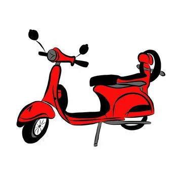 Transport red retro scooter, moped, retro scooter, red scooter, movement, delive Illustrazione stock