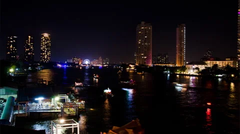 Transport in the river at night. Timelapse. Stock Footage 41916959