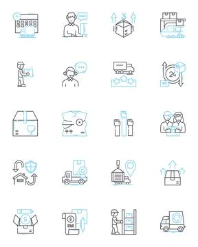 Transport services linear icons set. Carpooling, Commuting, Airport, Delivery Stock Illustration