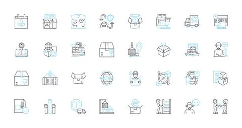 Transport services linear icons set. Carpooling, Commuting, Airport, Delivery Stock Illustration