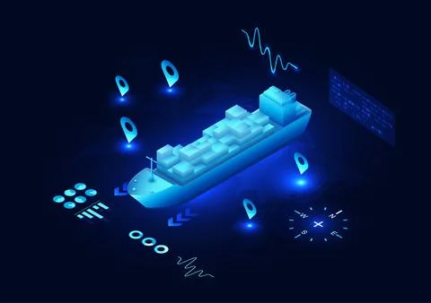 Transport ship using AI technology, with surrounding elements about transpo.. 스톡 일러스트